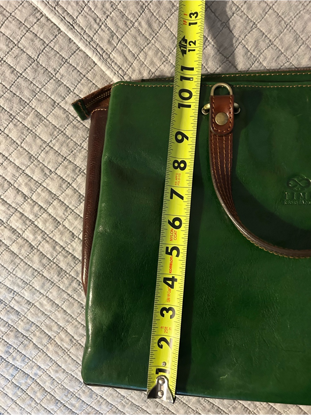 Wolf and Badger Green Leather Tote Bag with Brown Handles - Picture 5 of 9